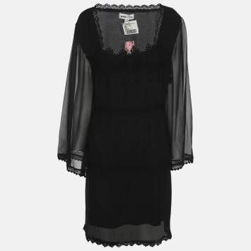 Pre Owned Anna Scholz Black Lace Georgette Long Sleeve Tops XXL