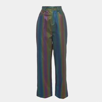 Pre Owned Annakiki For Huawei Multicolor Reflective Pattern Synthetic Straight Leg Pants M