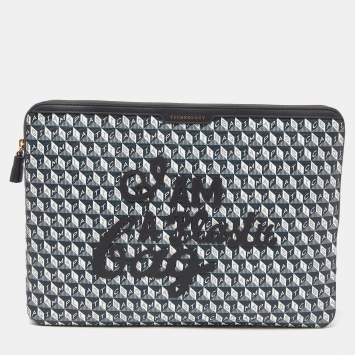 Pre Owned Anya Hindmarch Grey/Black Coated Canvas 'I AM A PLASTIC BAG" Laptop Case
