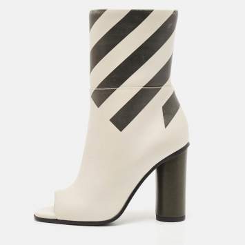 Anya Hindmarch Cream Stripe Leather Peep Toe Ankle Boots Size 35