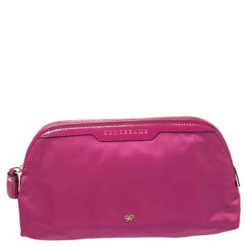 Pre Owned Anya Hindmarch Pink Nylon Suncream Pouch