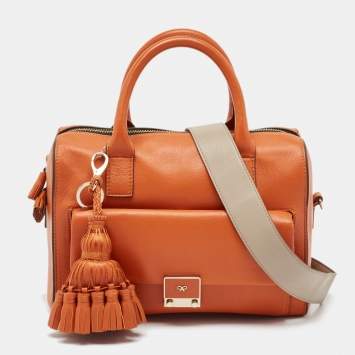 Pre Owned Anya Hindmarch Orange and Grey Leather Carker Satchel