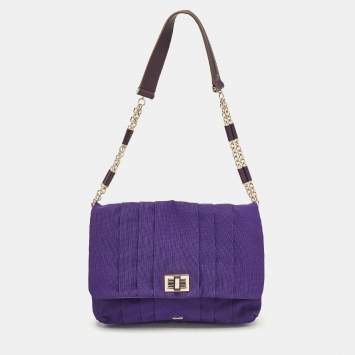 Pre Owned Anya Hindmarch Purple Canvas and Leather Gracie Shoulder Bag