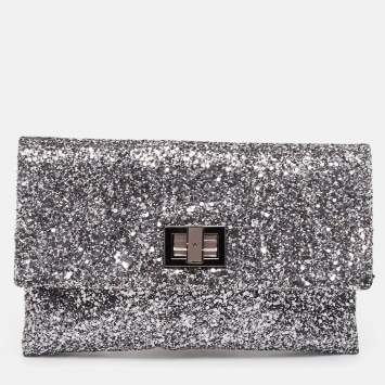 Pre Owned Anya Hindmarch Silver Glitter Valorie Clutch 