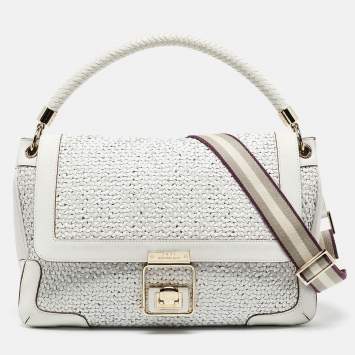 Pre Owned Anya Hindmarch White Woven Leather Flap Top Handle Bag