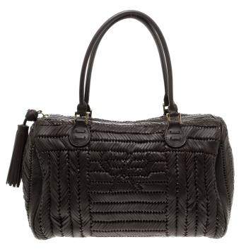 Pre Owned Anya Hindmarch Dark Brown Braided Leather Sydney Bag