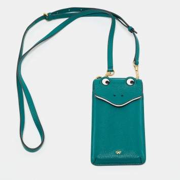 Pre Owned Anya Hindmarch x Net Sustain Green Leather Frog Phone Crossbody Bag