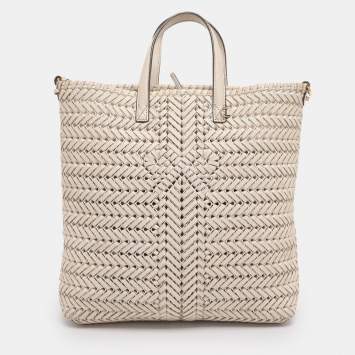 Pre Owned Anya Hindmarch Cream Woven Leather Neeson Tote