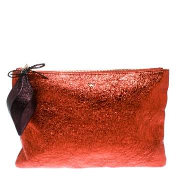 Pre Owned Anya Hindmarch Metallic Orange Bits & Bobs Zip Pouch