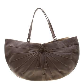 Pre Owned Anya Hindmarch Dark Grey Bow Tassel Leather Hobo