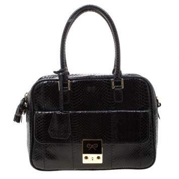 Pre Owned Anya Hindmarch Black Snakeskin Carker Satchel
