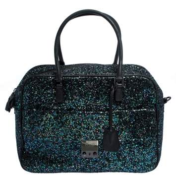 Pre Owned Anya Hindmarch Dark Blue Glitter Carker Boston Bag