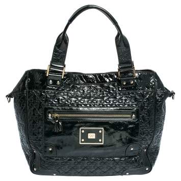 Pre Owned Anya Hindmarch Deep Green Patent Leather Art Logo Tote