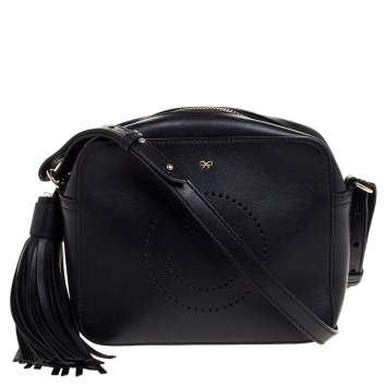Pre Owned Anya Hindmarch Black Leather Smiley Crossbody Bag