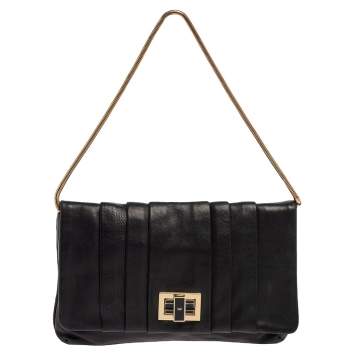 Pre Owned Anya Hindmarch Black Leather Flap Pochette Bag