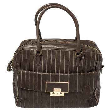 Pre Owned Anya Hindmarch Brown/Grey Leather And Suede Bowling Bag
