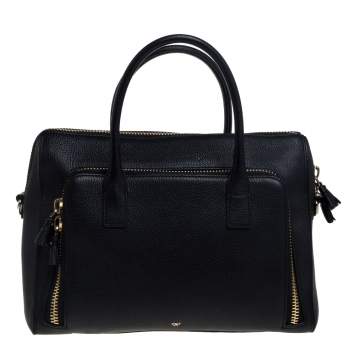 Pre Owned Anya Hindmarch Black Leather Front Zipper Pocket Satchel