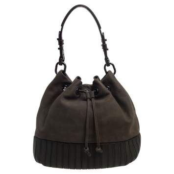Pre Owned Anya Hindmarch Olive Green Leather Rhodes Bucket Bag