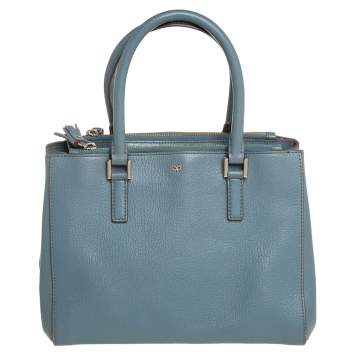 Pre Owned Anya Hindmarch Stone Blue Leather Double Zip Tote