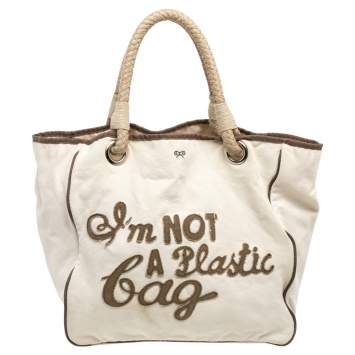 Pre Owned Anya Hindmarch I'm Not A Plastic Bag Canvas Tote