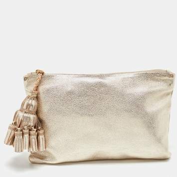 Pre Owned  Anya Hindmarch Gold Leather Tassel Georgiana Clutch 