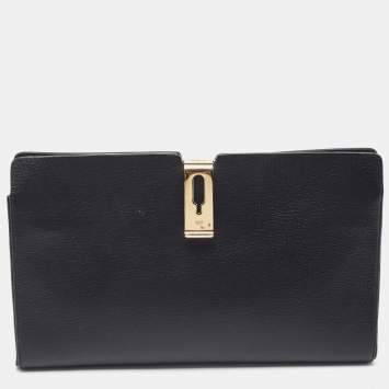 Pre Owned Anya Hindmarch Black Leather Metal Flap Clutch