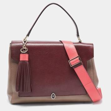 Pre Owned Anya Hindmarch Beige/Burgundy Leather Bathurst Top Handle Bag
