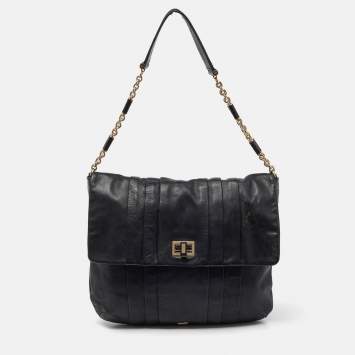 Pre Owned Anya Hindmarch Black Leather Flap Hobo
