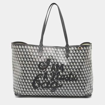 Pre Owned Anya Hindmarch Charcoal Coated Canvas I Am A Plastic Bag Motif Tote