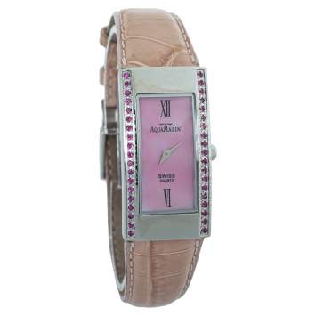 Pre Owned AquaMarin Pink Stainless Steel & Leather Ruby Avalon Women's Wristwatch 21 mm
