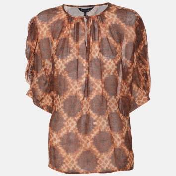 Aquascutum Brown Printed Wool Top XL