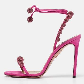 Pre Owned Aquazzura Pink Suede Disco Ankle Wrap Sandals Size 40