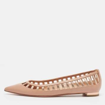 Pre Owned Aquazzura Beige Leather Le Parisien Ballet Flats Size 37