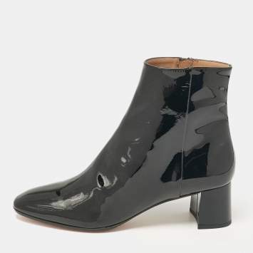Pre Owned Aquazzura Black Patent Leather Ankle Length Boots Size 41