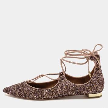 Pre Owned Aquazzura Multicolor Glitter Christy Ballet Flats Size 39.5