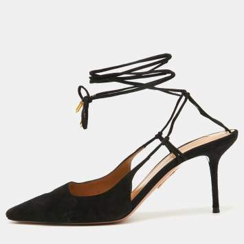 Pre Owned Aquazzura Black Suede Ankle Wrap Ambra Pumps Size 40