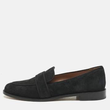 Pre Owned Aquazzura Black Suede and Grosgrain Martin Loafers Size 39