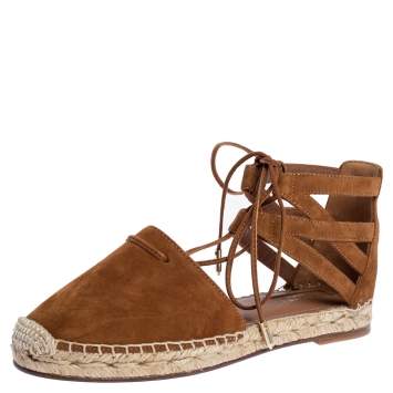 Pre Owned Aquazzura Brown Suede Belgravia Espadrille Flats 36