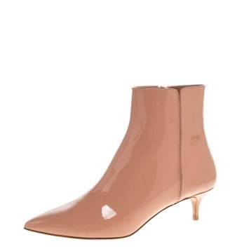 Pre Owned Aquazzura Beige Patent Leather Quant Pointed Toe Ankle Booties Size 37