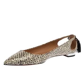 Pre Owned Aquazzura Black/White Python Leather Forever Marilyn Tassel Ballet Flats Size 37
