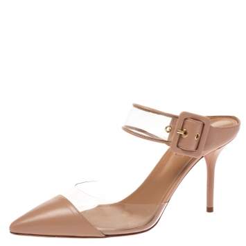 Pre Owned Aquazzura Beige PVC And Leather Optic 85 Buckle Sandals Size 39