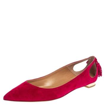 Pre Owned Aquazzura Pink Suede Leather Forever Marilyn Fringe Ballet Flats Size 39