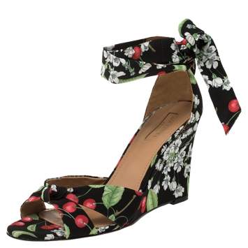 Pre Owned Aquazzura Multicolor Cherry Blossom Print Fabric All Tied Up Sandals Size 40