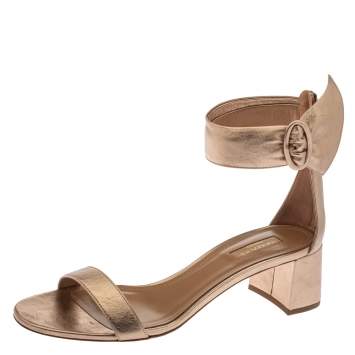 Pre Owned Aquazzura Light Copper Leather Palace Block-heel Sandals Size 40.5