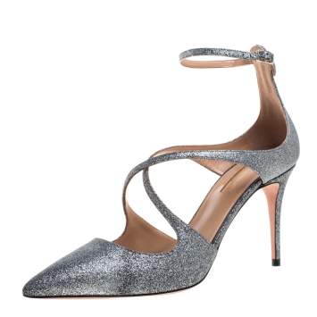 Pre Owned Aquazzura Silver Glitter Viviana Pumps Size 38.5