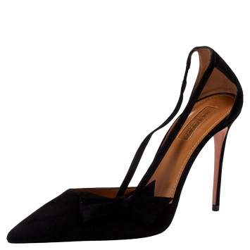 Pre Owned Aquazzura Black Suede Parisienne Bow Detail Pumps Size 38.5