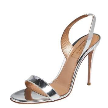 Pre Owned Aquazzura Silver Mirrored Leather So Nude Sandals Size 37
