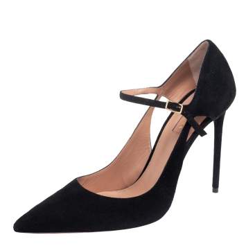 Pre Owned Aquazzura Black Suede Helmut Mary Jane Pumps Size 40.5