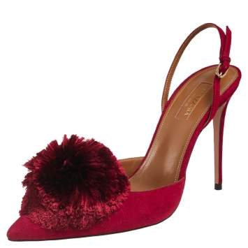 Pre Owned Aquazzura Spice Red Suede Powder Puff Pointed Toe Slingback Sandals Size 40