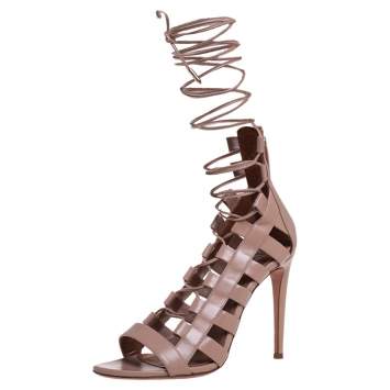 Pre Owned Aquazzura Beige Leather  Cut Out  Lace Up Sandals Size 40